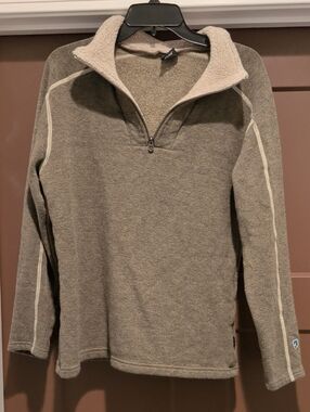 Kuhl Women's Taupe Zip-Up Sweater with Cream Sherpa Collar